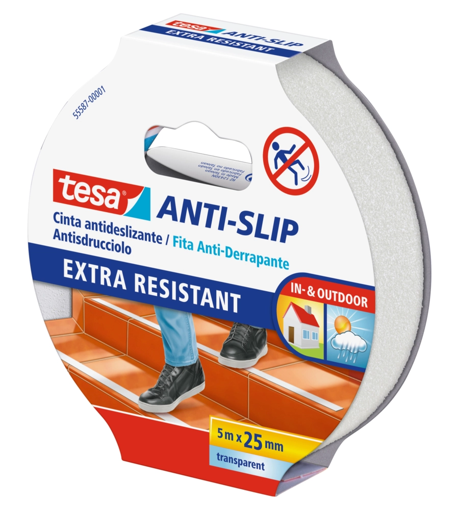 Nastro antiscivolo anti-slip trasparente, 25 mm x 5 mt - tesa